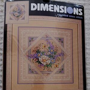 Cross Stitch Kit Dimensions FLOWERS And LACE Sandy Orton Flowers Butterfly Vtg